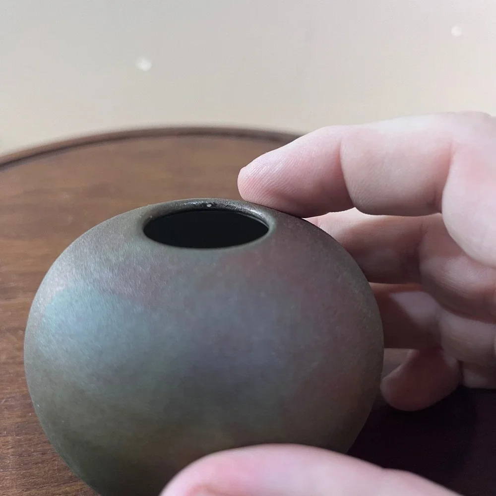 Jeremy Diller Raku Pottery Seed Vase Iridescent Metallic Vtg Studio Ceramic